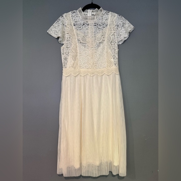 Cream Anthropologie feather Bone Midi Dress with Mock Neck - Picture 8 of 9